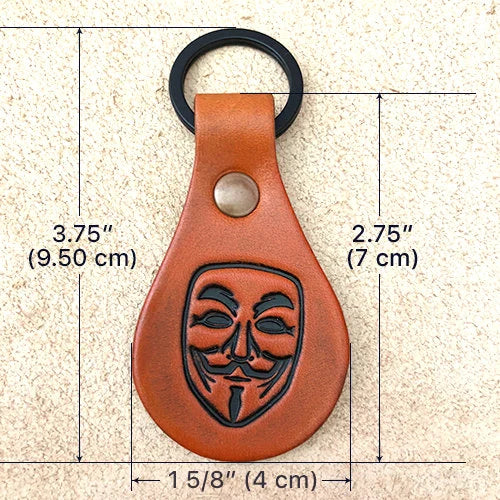 Leather Key Chain with Guy Fawkes mask pattern